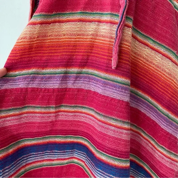 VINTAGE SARAPE COTTON WRAP SKIRT RAINBOW MULTICOLOR STRIPED MIDI - Picture 6 of 13